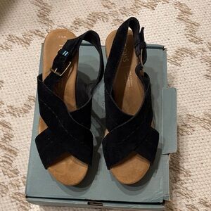 Toms Black suede Slingback Sandals with wooden heel